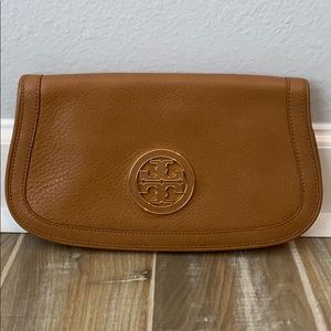 Like new brown leather TB clutch